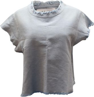 Iro Iro Jean Florie Frayed Sleeves Top in Light Blue Denim