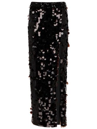 P.A.R.O.S.H. Black Macro Paillettes Polyamide Midi Skirt
