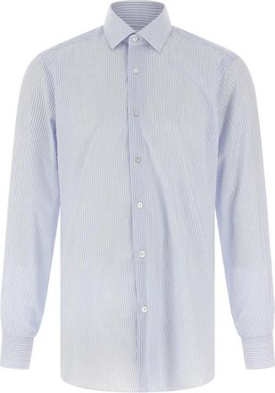 Barba Gestreept Poplin Overhemd - Heren - Casual Overhemden - Blauw - M - Katoen - Overhemden