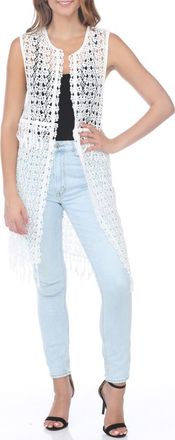 Rain + Rose Crochet Longline Duster Cardigan in White at Nordstrom Rack, Size Large/x-Large