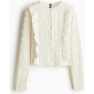 H&M Frill-trimmed Cardigan in Cream at Nordstrom, Size X-Small
