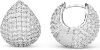Melinda Maria Norah Pav&eacute; Teardrop Huggie Hoop Earrings in Silver-White at Nordstrom
