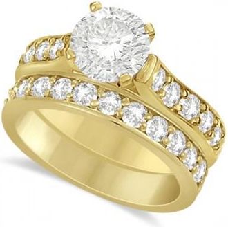 Allurez Moissanite Engagement Ring & Wedding Band Set 14K Y. Gold 2.25ctw