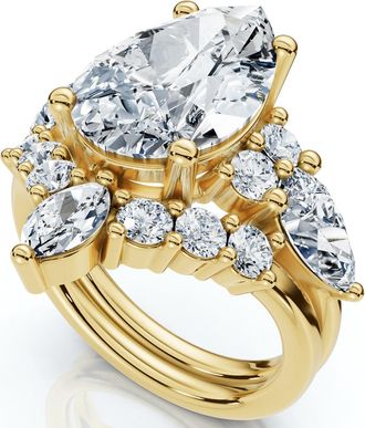 Pompeii3 Certified 2.90Ct Pear Diamond Engagement Ring Set 14k Gold or Pt Lab Grown