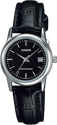 Casio Womens Black Leather Analog Watch with Black Dial - LTP-V002L-1AUDF