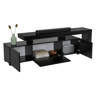 Dmora Mueble Porta Tv Trasacco, 1 Estante, 3 Puertas, Luces Led Incluidas, 192x37x53h Cm Negro