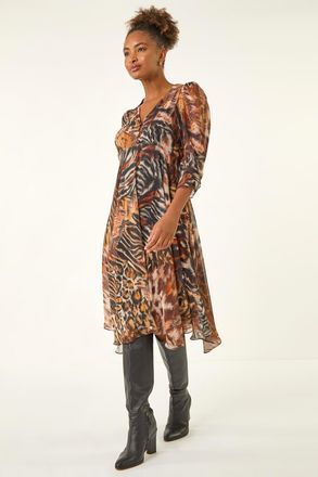 Roman Animal Print Hanky Hem Dress