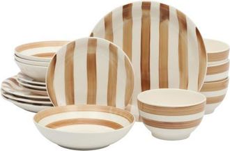Gibson Home Kenwood Shores 16 Piece Stoneware Plates and Bowls Dinnerware Set in Brown at Nordstrom