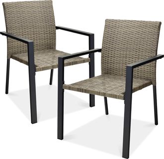 Best Choice Products Set of 2 Wicker Chairs, Stackable Outdoor Dining Furniture w/ Armrests