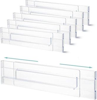 OEM 6 Separadores De Cajones Ajustables De 27,5 X 52 Cm, Organizadores Transparentes, Separadores Extensibles Para Ropa, Tocador, Armario Y Cocina