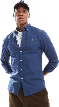 Farah Brewer - Camicia Oxford slim fit a maniche lunghe blu