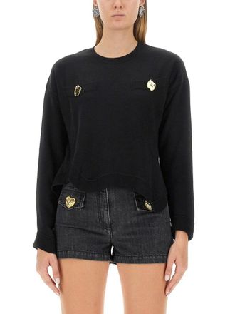 Moschino Cropped Black Wool Jersey Sweater