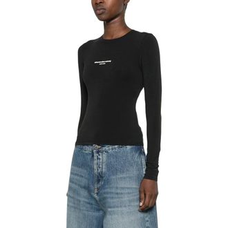 Alexander Wang Tops, Dames, Zwart, XS, Logo Print Fitted Long Sleeve Tee