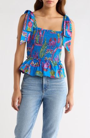 Sugarlips Bally Tropical Cazz Smocked Cotton Tank in Pink-Blue-Green at Nordstrom, Size X-Large