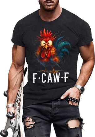 Generic Funny Print T Shirts Meme FCAWF Shirts F-Caw-F Graphic T-Shirt Humor Rooster T-Shirt Fashion Casual Clothes Fcawf Black L