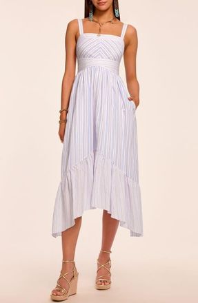 Ramy Brook Nadia Sleeveless Asymmetric Sundress in Blue Stripe Combo at Nordstrom, Size Xx-Large