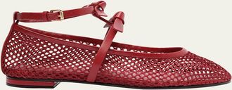 Alexandre Birman Slim Clarita Bow-Strap Fishnet Ballerina Flats