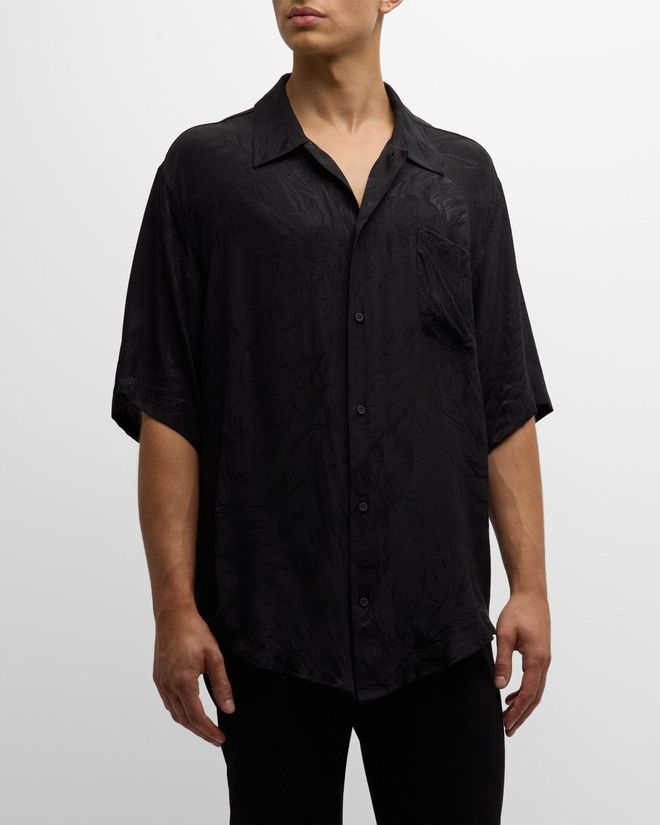 Mens Tropical Flowers Silk Camp Shirt