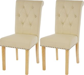 Hhg Set 2x Sedie Vintage Retr&ograve; Inglesi Sala Pranzo Chesterfield Ii Ecopelle Avorio Piedi Chiari