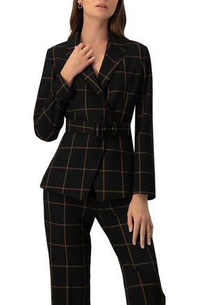 Ivonne Striped Double-Breasted Blazer with Belt in Black at Nordstrom, Size 10