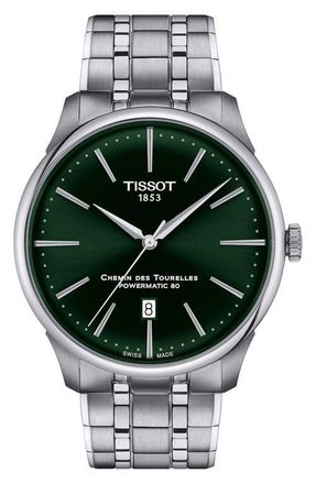 Tissot Chemin des Tourelles Powermatic 80 Bracelet Watch, 42mm in Steel/Green at Nordstrom