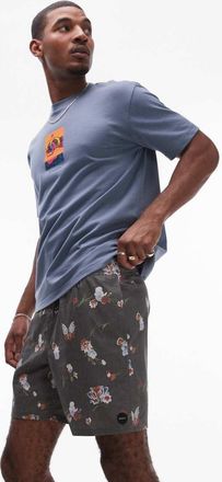 Rvca Barnes - Pantaloncini da bagno neri con vita elasticizzata e stampa a fiori-Multicolore