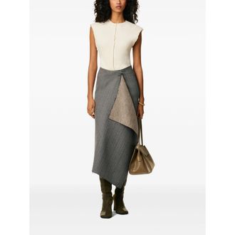 Ami Wool Herringbone Wrap Midi Skirt