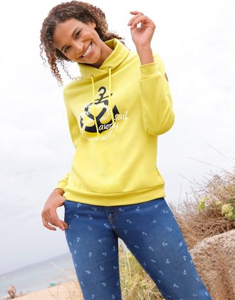 Casual Looks Sweatshirt CASUAL LOOKS, Damen, Gr. 36, limone, 50% Baumwolle, 50% Polyester, bedruckt, gemustert, Sweatshirts Sweatshirt