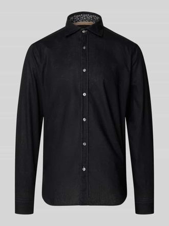 Fil Noir Regular Fit Business-Hemd aus Leinen-Baumwoll-Mix Modell ROMA in Black, Gr&ouml;&szlig;e 38