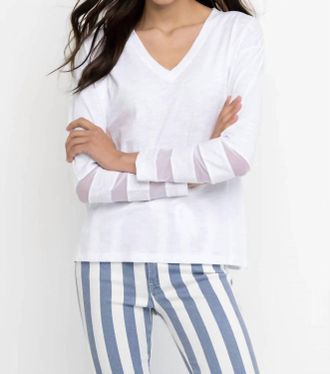 Lisa Todd Womens Mesh Fest V Neck Long Sleeve Top In White