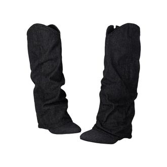 Generic Womens Fashion Knee High Boots Round Toe High Stiletto Heel Slip On Design With Pleated Shaft Stylish Party Shoes