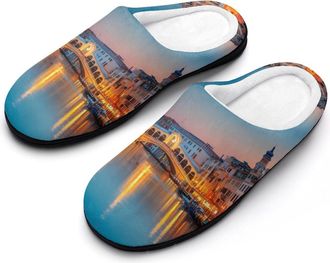 Generic The Rialto Bridges Italy Night Funny Mens Cotton Slippers Shoes Novelty Soft Non-Slip Sole Home Shoe