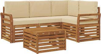 vidaXL Conjunto De Sof&aacute;s De Exterior 5 Uds. Natural Y Beige Poli&eacute;ster Vidaxl