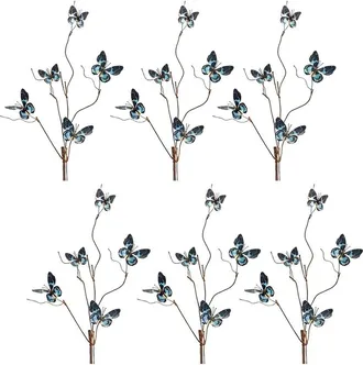 Melrose International Set Of 6 Blue & Black Wire Butterfly Spray