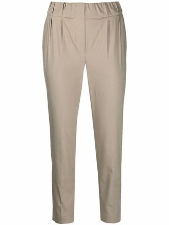 Brunello Cucinelli cropped straight-leg trousers - women - Cotton/Polyester/Spandex/Elastane/Acetate/Cupro - 46 - Green