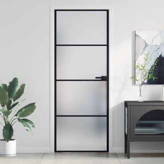 vidaXL Puerta Interior Delgada Negra Vidrio Y Aluminio 76x201,5 Cm Vidaxl