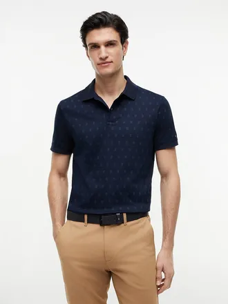 Tommy Hilfiger Mens Allover Flag Print Interlock Polo - Navy - XL
