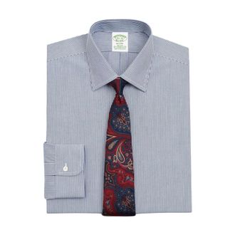 Brooks Brothers Milano Slim-fit Non-iron Overhemd - Heren - Zakelijke Overhemden - Blauw - XS - Katoen - Overhemden