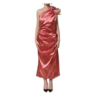 Dolce & Gabbana Draped Midi Flower Applique Dress - female - Dolce & Gabbana - Party Dresses - Pink - 3XL - Dresses