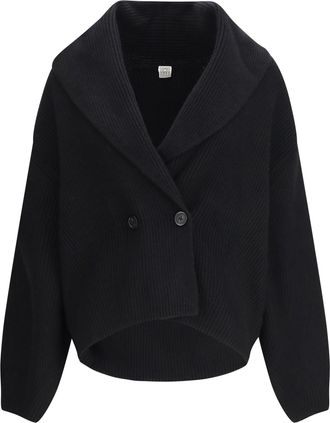Toteme Womens Cardigan Shawl-Lapel Black Wool Sweater