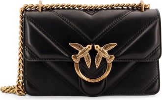 Pinko Matelassé Leather Shoulder Bag With Love Birds Buckle