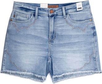 Judy Blue Womens Hanna Western Embroidery Detail Cut Off Shorts In Blue