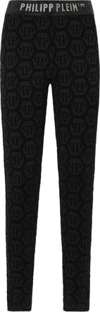 Philipp Plein Broeken, Dames, Zwart, M, Polyester, Leggings Flock Monogram
