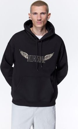 H&M Loose Fit Printed Hoodie in Black/nirvana at Nordstrom, Size Xx-Large