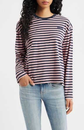 BDG Stripe Long Sleeve Boxy Cotton Top in Pink Stripe at Nordstrom, Size X-Small