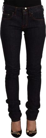 Gianfranco Ferre Mid Waist Katoenen Denim Skinny Jeans - Dames - Slim Fit Jeans - Zwart - W26 - Katoen - Jeans