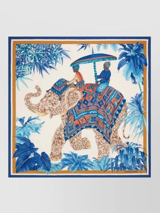 Ferragamo silk foulard elephant motif floral geometry