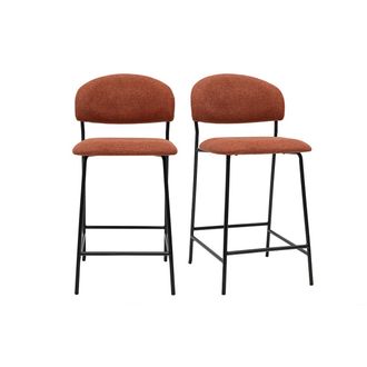 Miliboo Taburetes De Bar En Tela Efecto Terciopelo Texturado Color Tierra Quemada H64 Cm (juego De 2) Benta