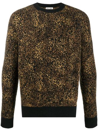 Saint Laurent leopard jacquard jumper - men - Polyamide/Spandex/Elastane/Mohair/Wool/Alpaca/Metallic Fibre - M - Brown