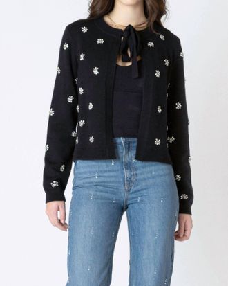 Dex Clothing Embellished Tie Front Cardigan In Black